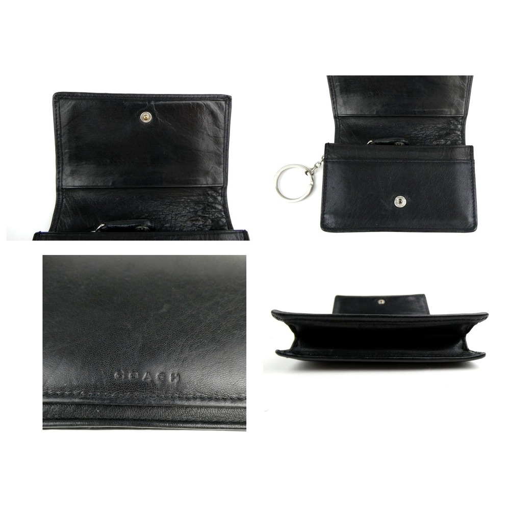 Coach Black Leather Small Bifold Card Wallet w/ Keychain - Picture 11 of 13